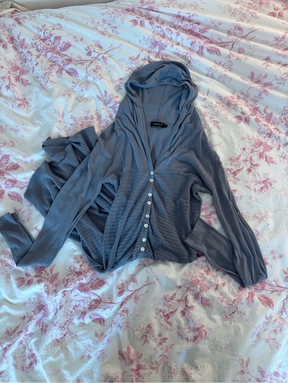 Light Slate Blue Hooded Button-Front Women's Sweater